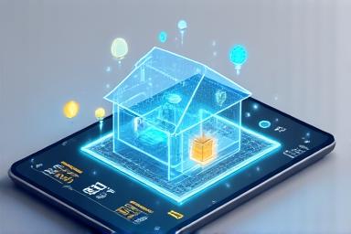 Illustration of a smart home interface displaying connected devices and energy efficiency.